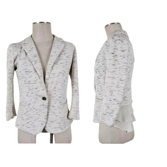 Anthropologie Cartonnier Blazer Size XS Knit Chiffon Ruffle Pockets Speckled - Picture 13 of 13